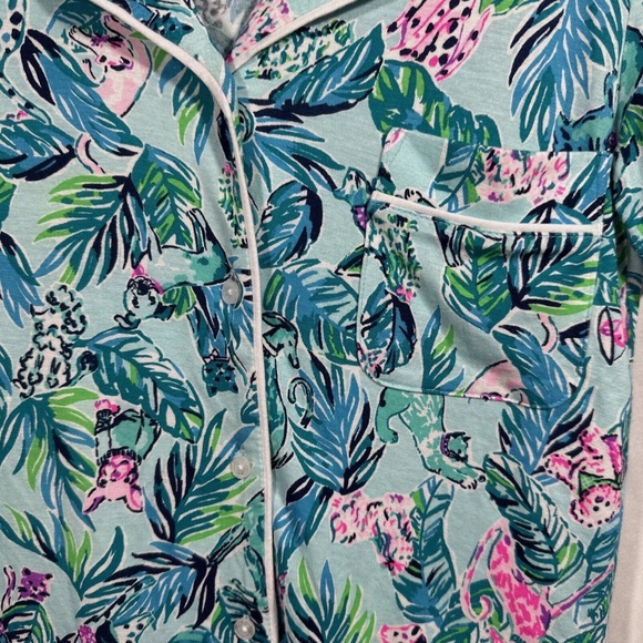 NEW Lilly Pulitzer [ XXS ] PJ Knit Button-Up Top Blue Barking Up‎ Palm Tree - Picture 6 of 14